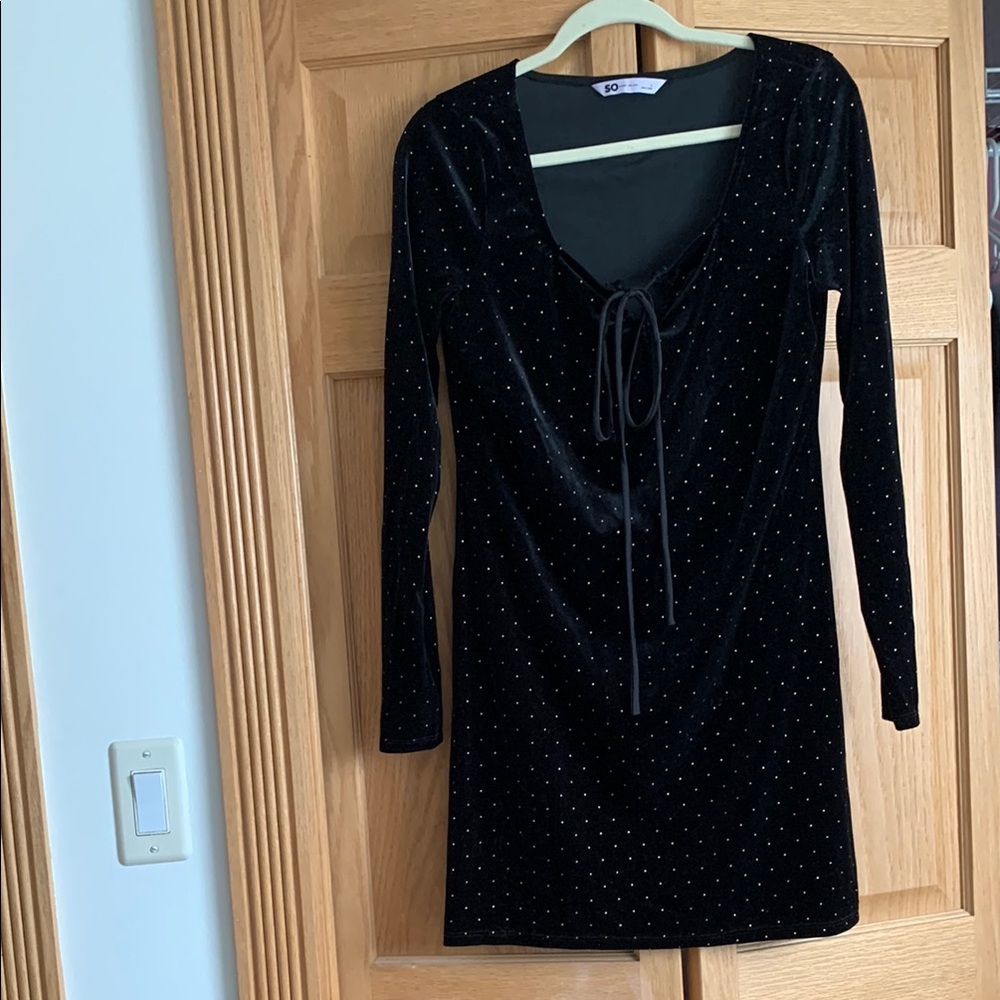 Elegant Black Velvet Dress with Gold Accents